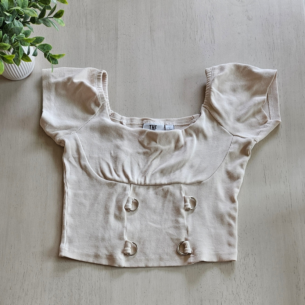 The Ragged Priest Cream Puff-Sleeve Crop Top with Ring Accents